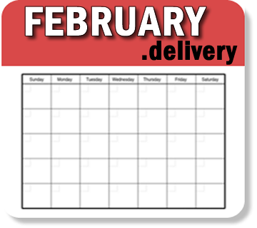 www.february.delivery, pre-ordered for delivery in February, a corporate monthly domain name for a global, corporate spreadsheet delivery schedule for sale via the NextWorkingDay™ portfolio